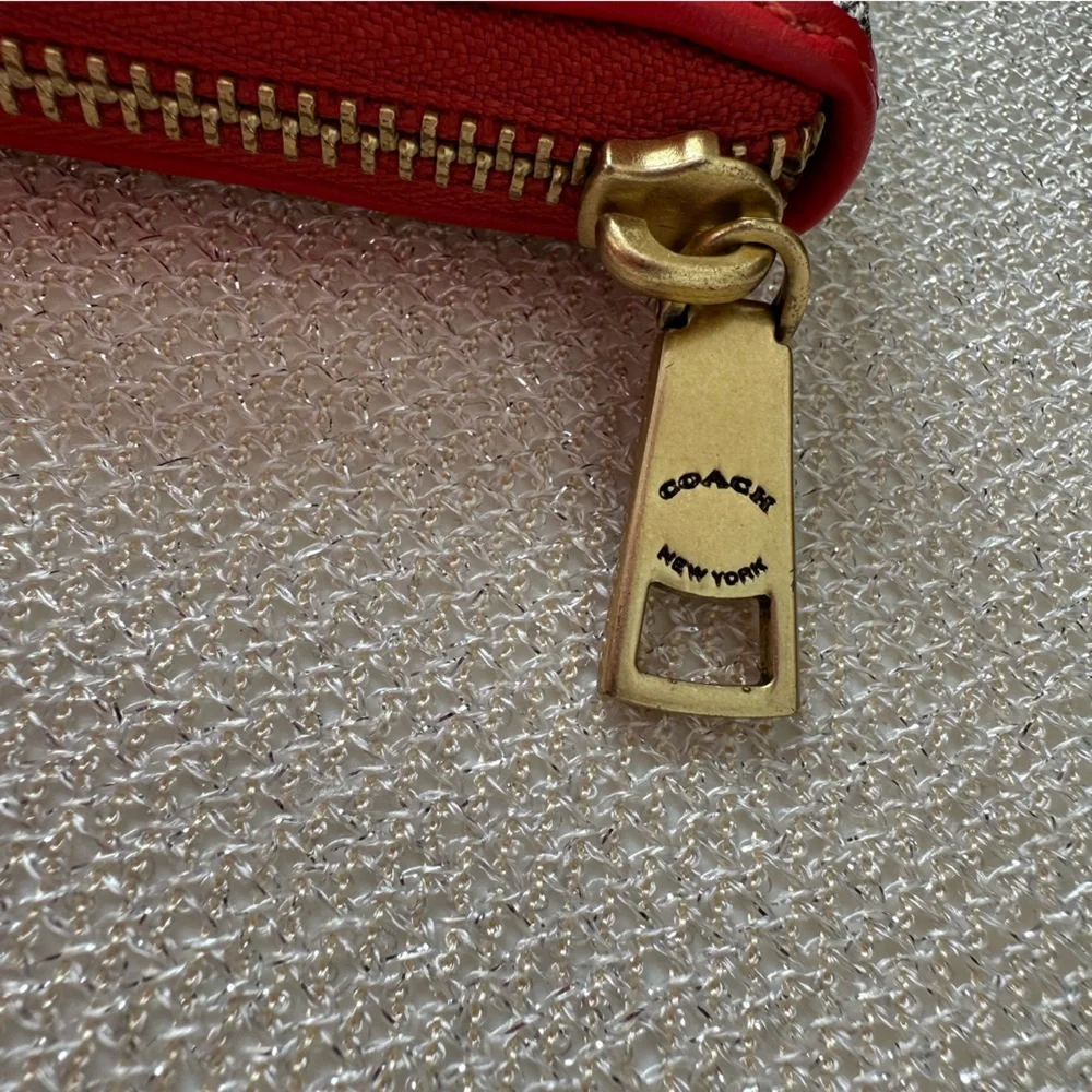 Coach Sport Red and Cocoa Brown Signature Jacquard Zip Accordion Wallet C5731B